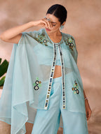 Aqua Blue Elegance Organza Co-Ord Set for Festive & Party Wear