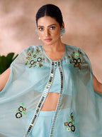 Aqua Blue Elegance Organza Co-Ord Set for Festive & Party Wear
