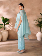 Aqua Blue Elegance Organza Co-Ord Set for Festive & Party Wear