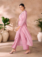 Baby Pink Premium Organza Co-Ord Set with Handcrafted Floral Work