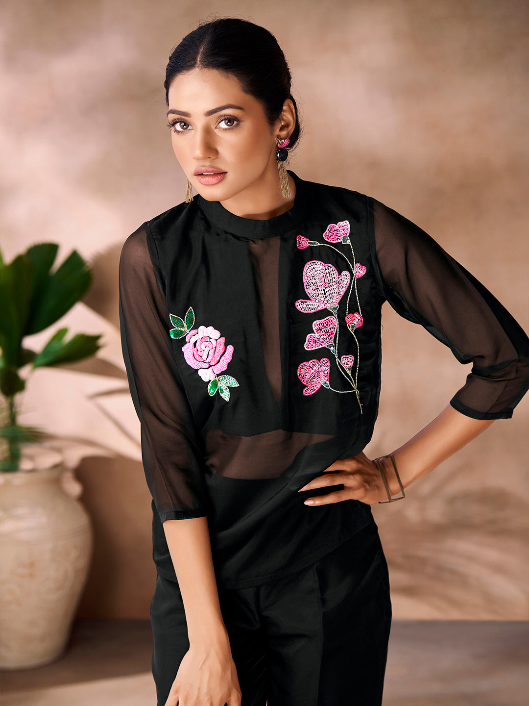 Premium Black Couture Organza Co-Ord Set with Elegant Look