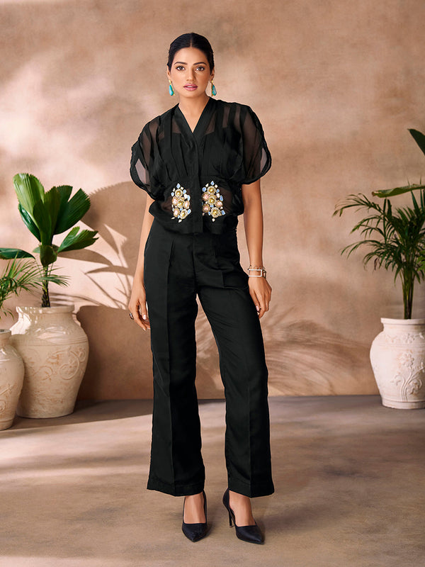 Black Luxe Organza Statement Co-Ord Set for Party & Festive Wear - Image 1