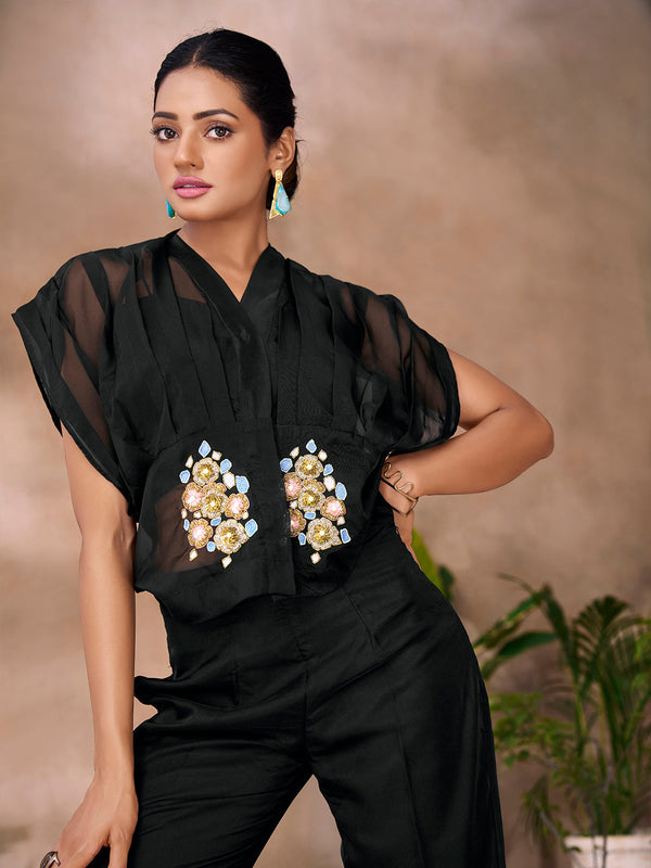 Black Luxe Organza Statement Co-Ord Set for Party & Festive Wear - Image 3