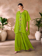 Parrot Green Organza Designer Co-Ord Set with Hand Embellishment