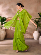 Parrot Green Organza Designer Co-Ord Set with Hand Embellishment