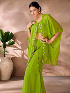 Parrot Green Organza Designer Co-Ord Set with Hand Embellishment