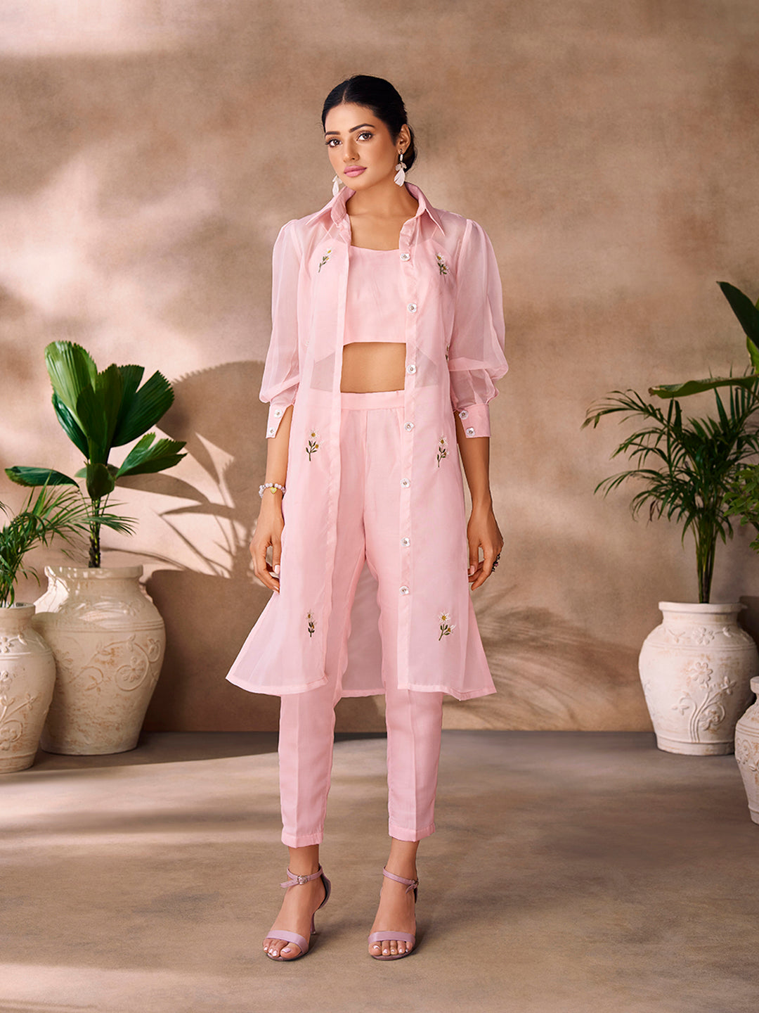 Premium Peach Designer Organza Co-Ord Set for Festive Wear