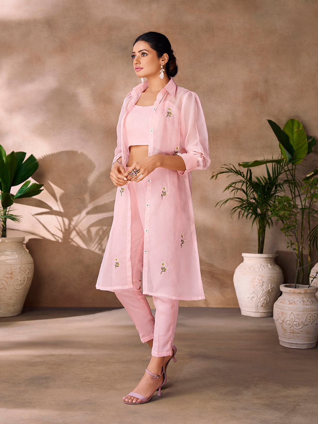 Premium Peach Designer Organza Co-Ord Set for Festive Wear