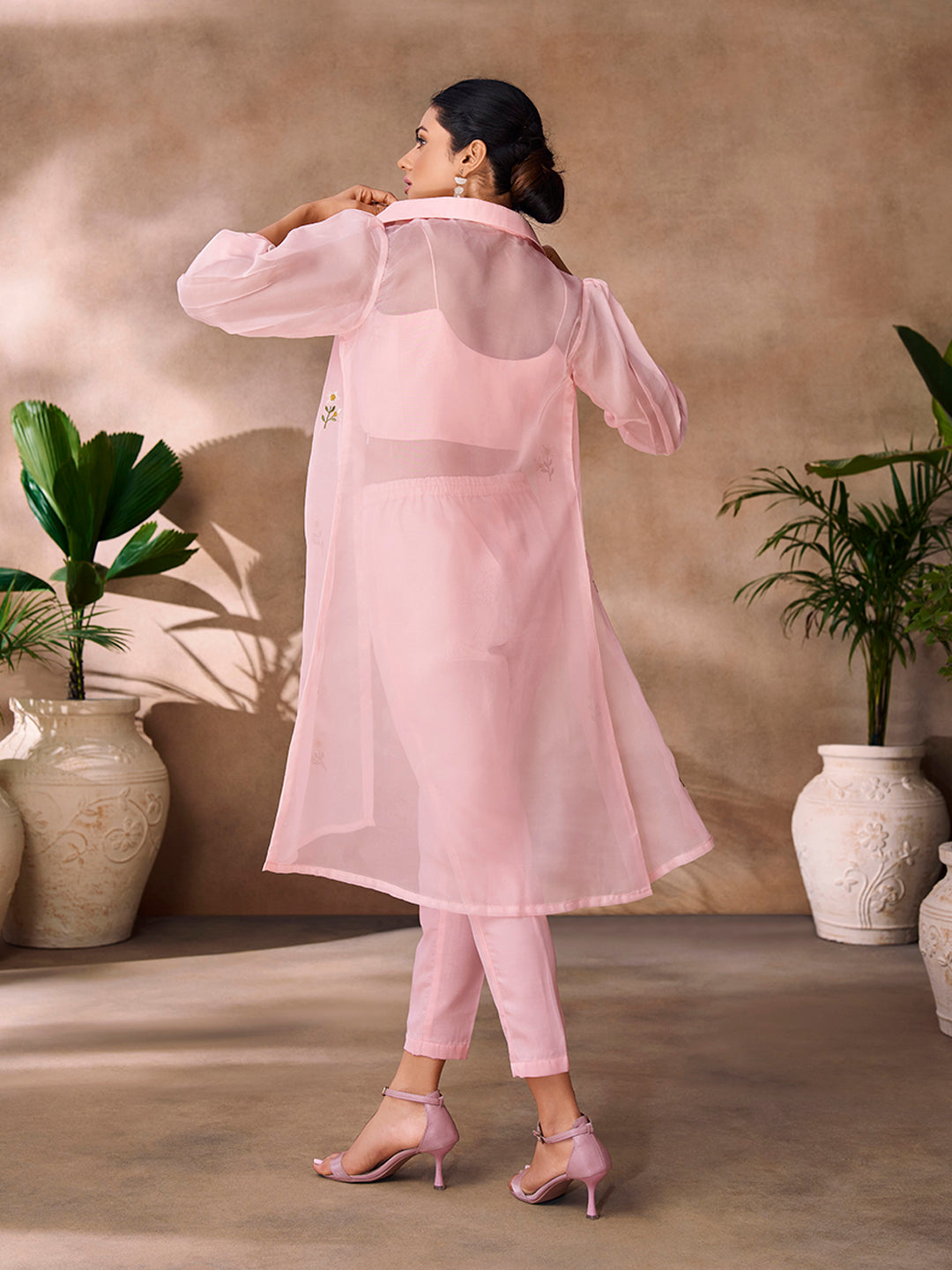 Premium Peach Designer Organza Co-Ord Set for Festive Wear