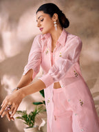 Premium Peach Designer Organza Co-Ord Set for Festive Wear