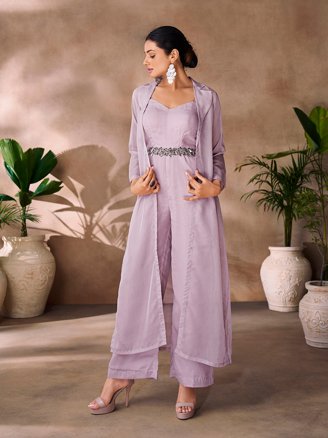 Premium Lavender Organza Co-Ord Set for Festive & Party Wear