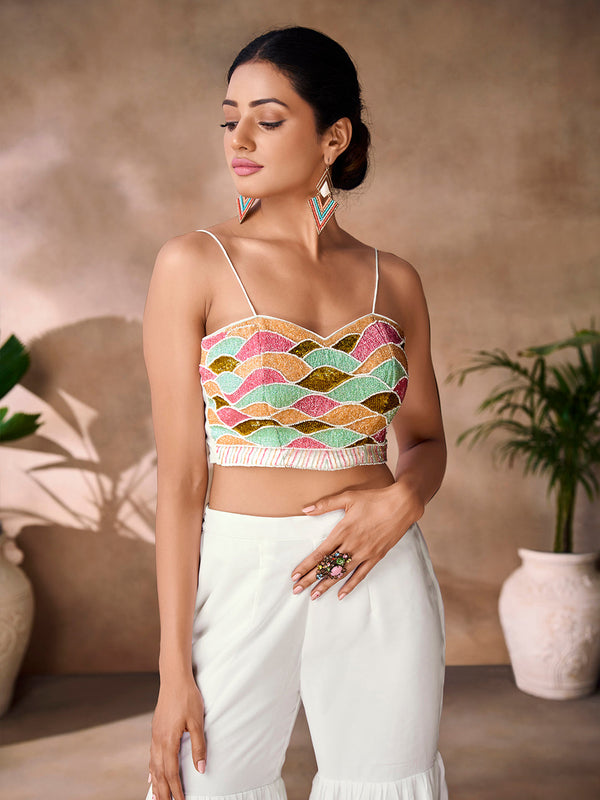 Premium White Georgette Hand Embellished Co-Ord Set for Women - Image 4
