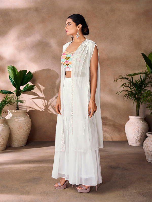 Premium White Georgette Hand Embellished Co-Ord Set for Women - Image 2
