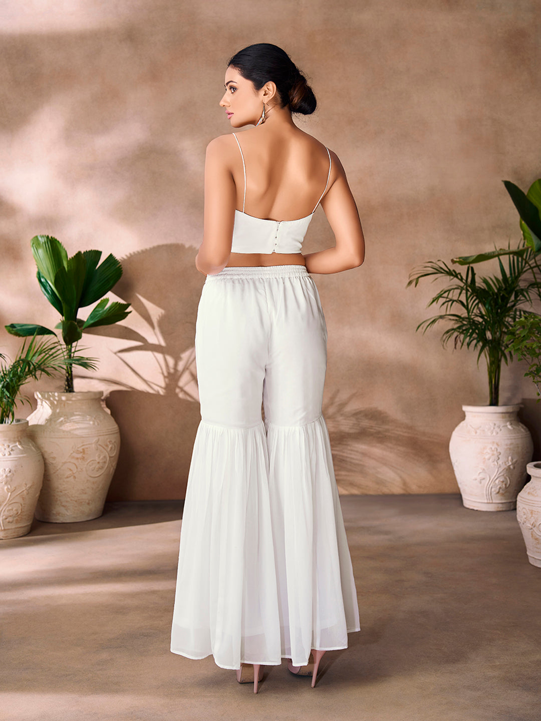 Premium White Georgette Hand Embellished Co-Ord Set for Women