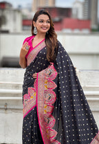 Jade Black Pashmina Darbari Silk Zari Woven Saree