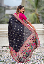 Jade Black Pashmina Darbari Silk Zari Woven Saree