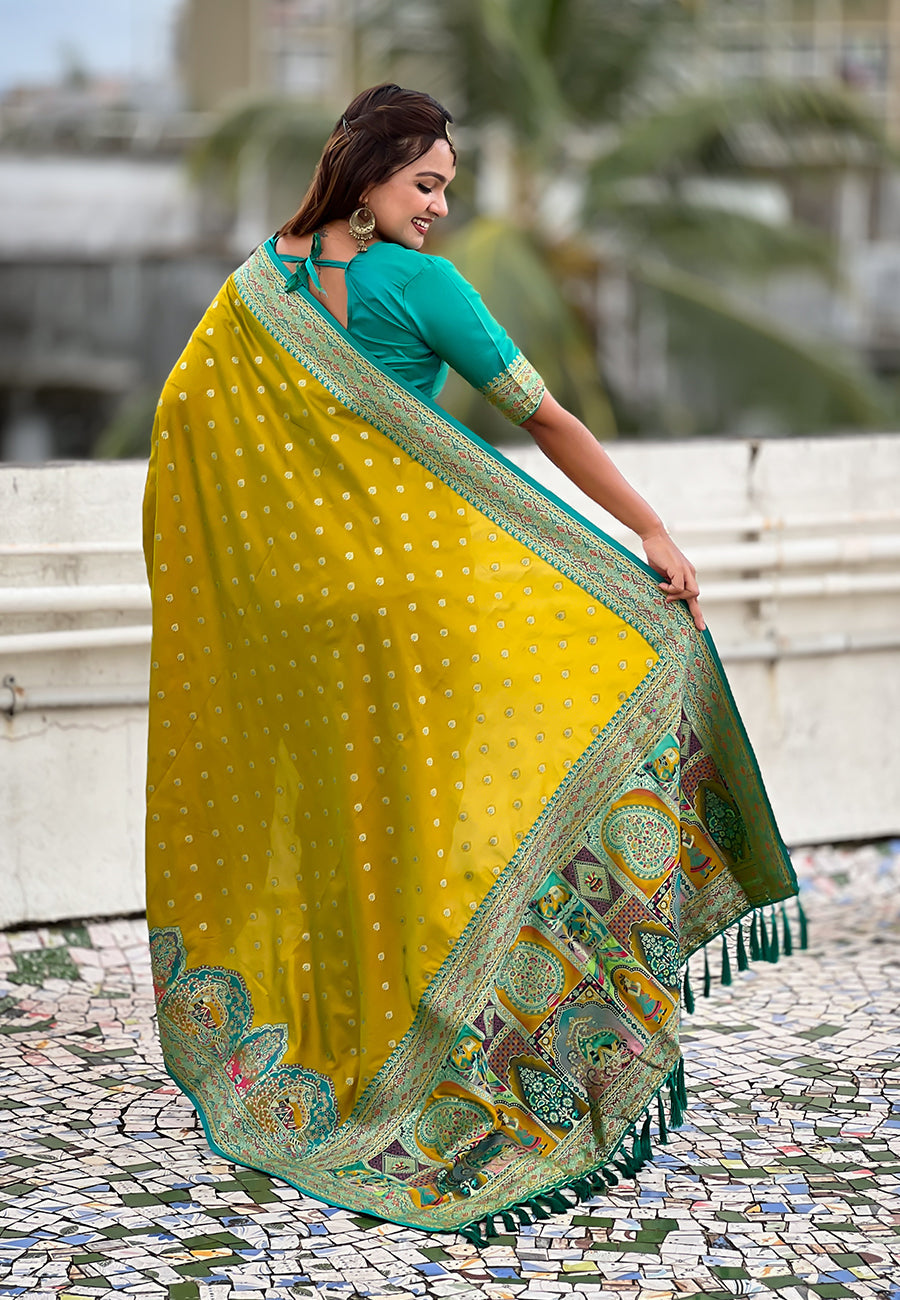 Mehendi Green Pashmina Darbari Silk Zari Woven Saree
