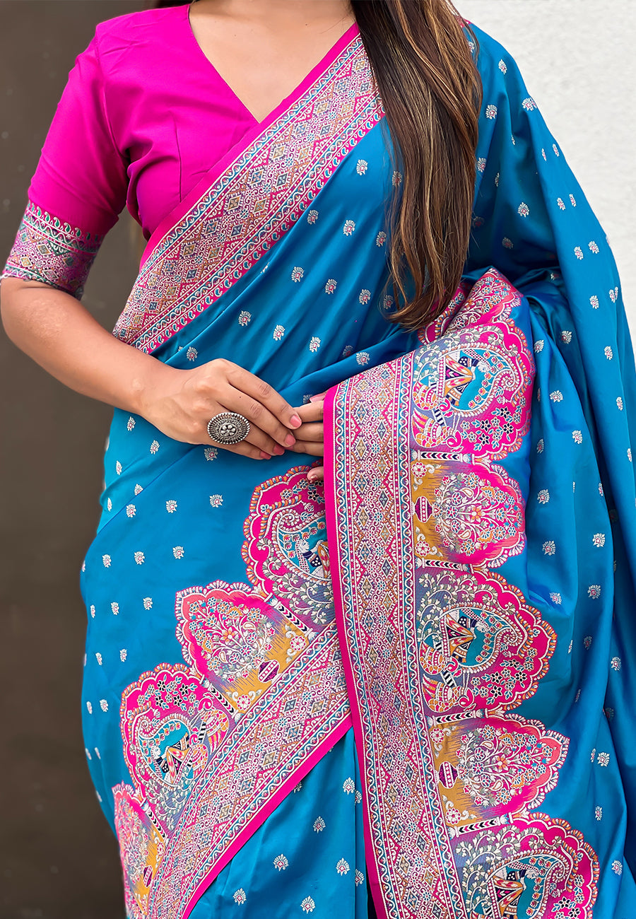 Blue Pashmina Darbari Silk Zari Woven Saree