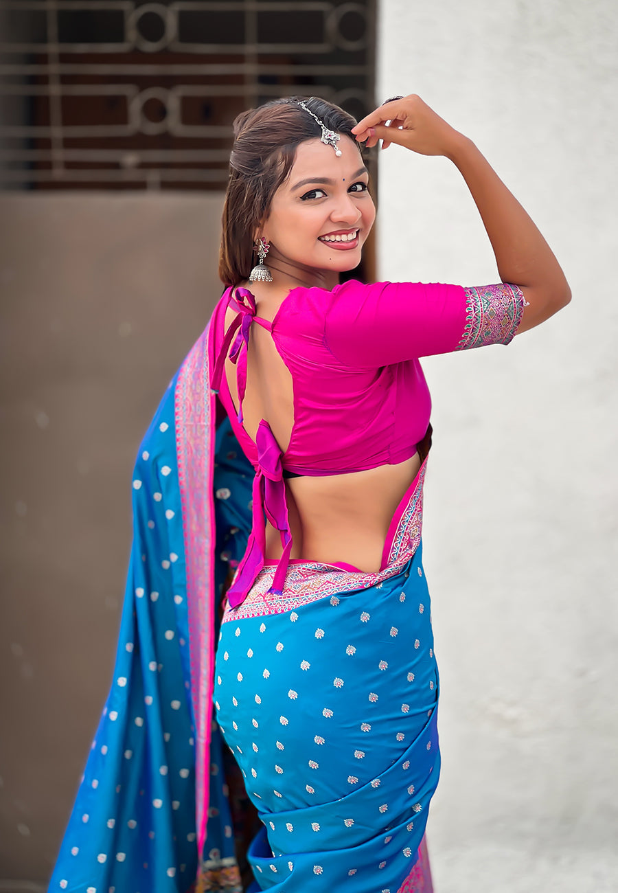 Blue Pashmina Darbari Silk Zari Woven Saree