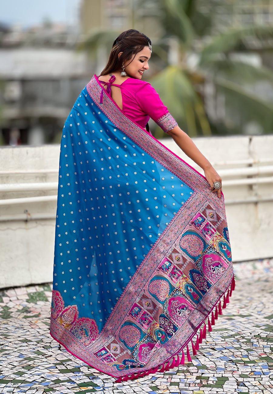 Blue Pashmina Darbari Silk Zari Woven Saree