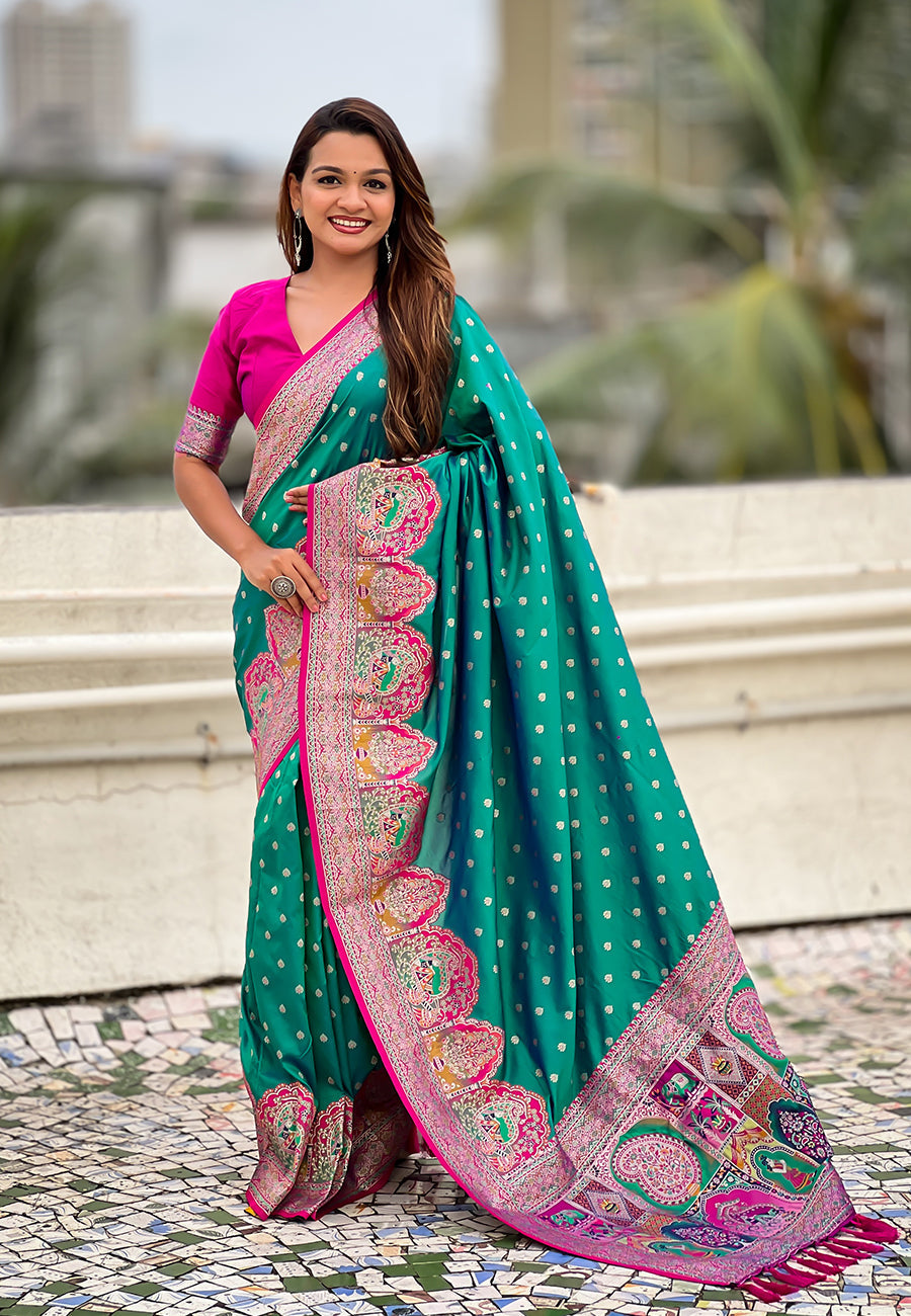 Green Pashmina Darbari Silk Zari Woven Saree