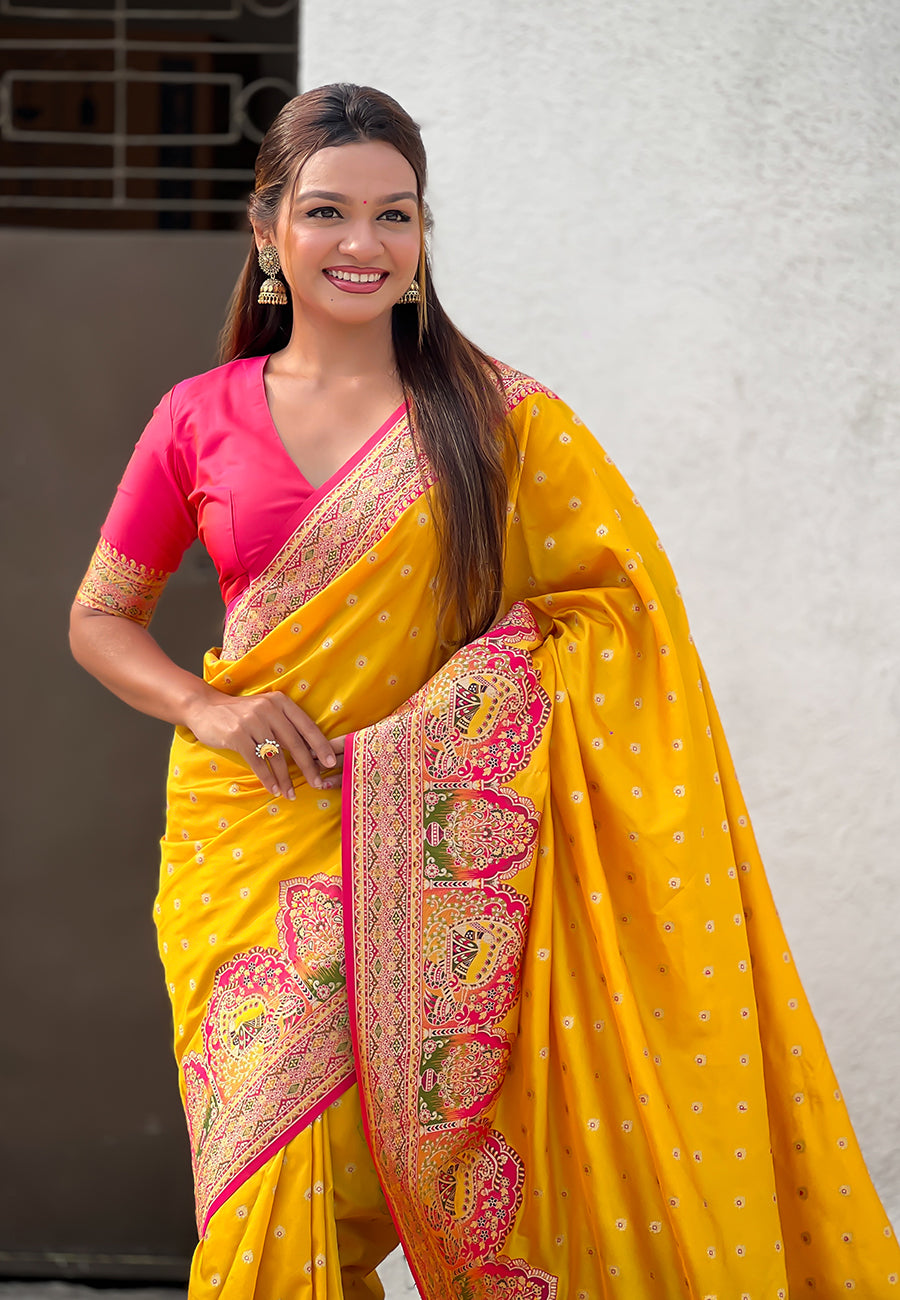 Mustard Pashmina Darbari Silk Zari Woven Saree