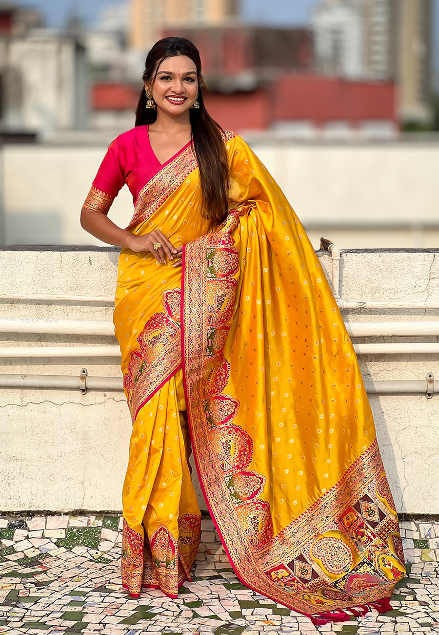Mustard Pashmina Darbari Silk Zari Woven Saree