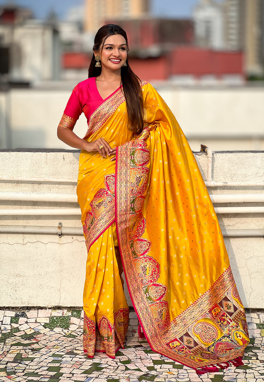 Mustard Pashmina Darbari Silk Zari Woven Saree
