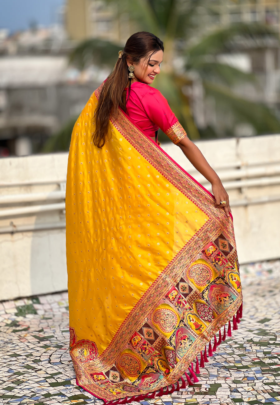 Mustard Pashmina Darbari Silk Zari Woven Saree