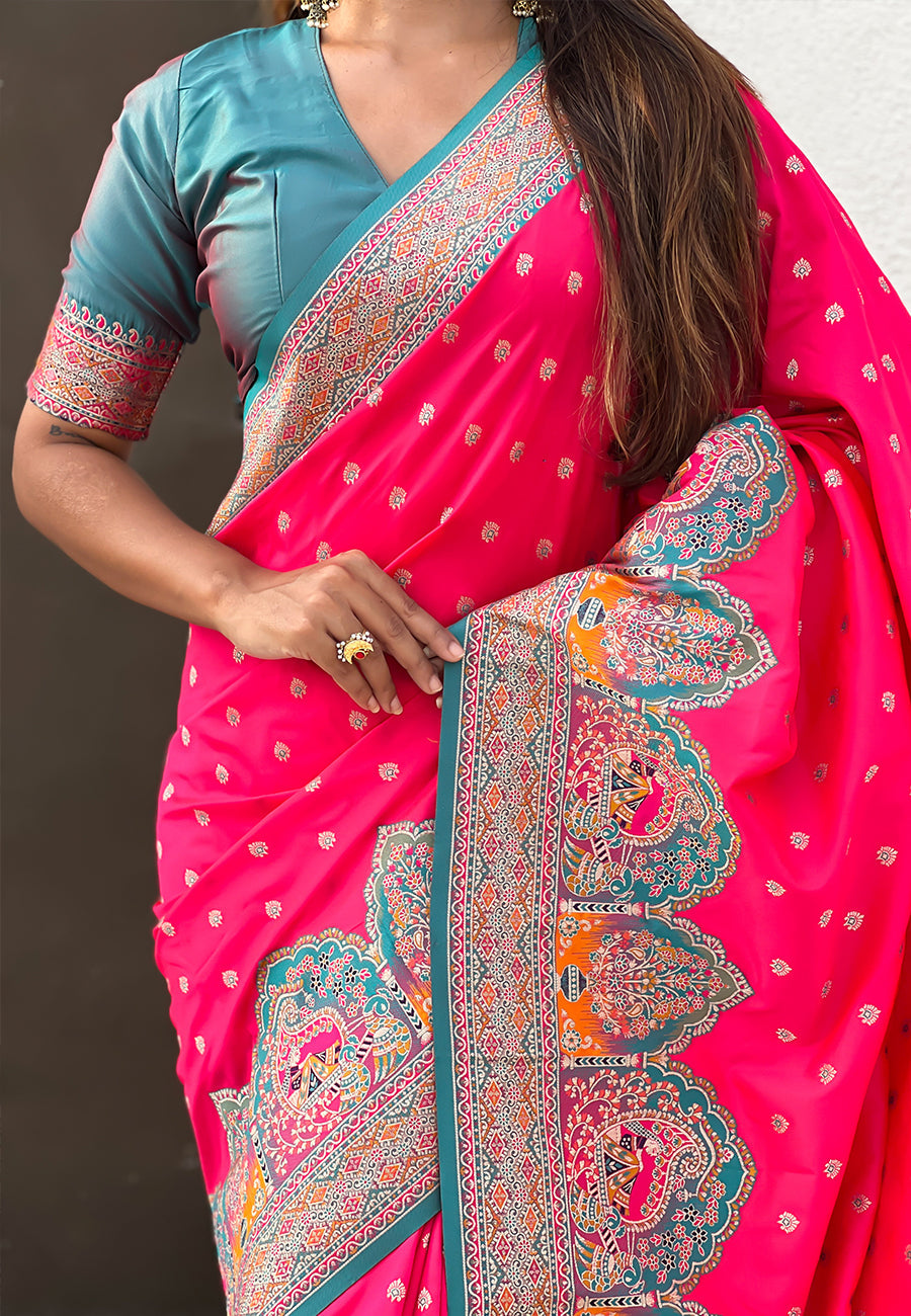 Pink Pashmina Darbari Silk Zari Woven Saree