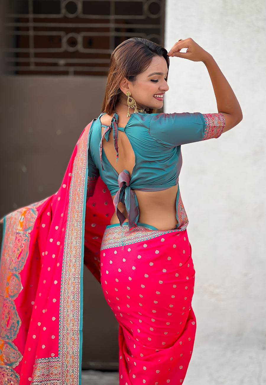 Pink Pashmina Darbari Silk Zari Woven Saree