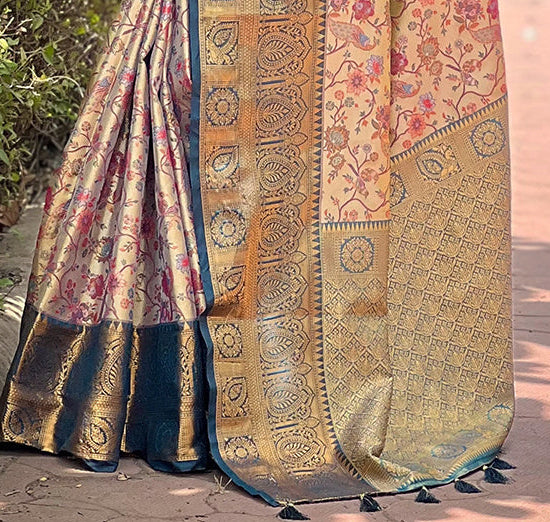 Navy Blue Original Dharmavaram Silk Traditional Zari Woven Saree