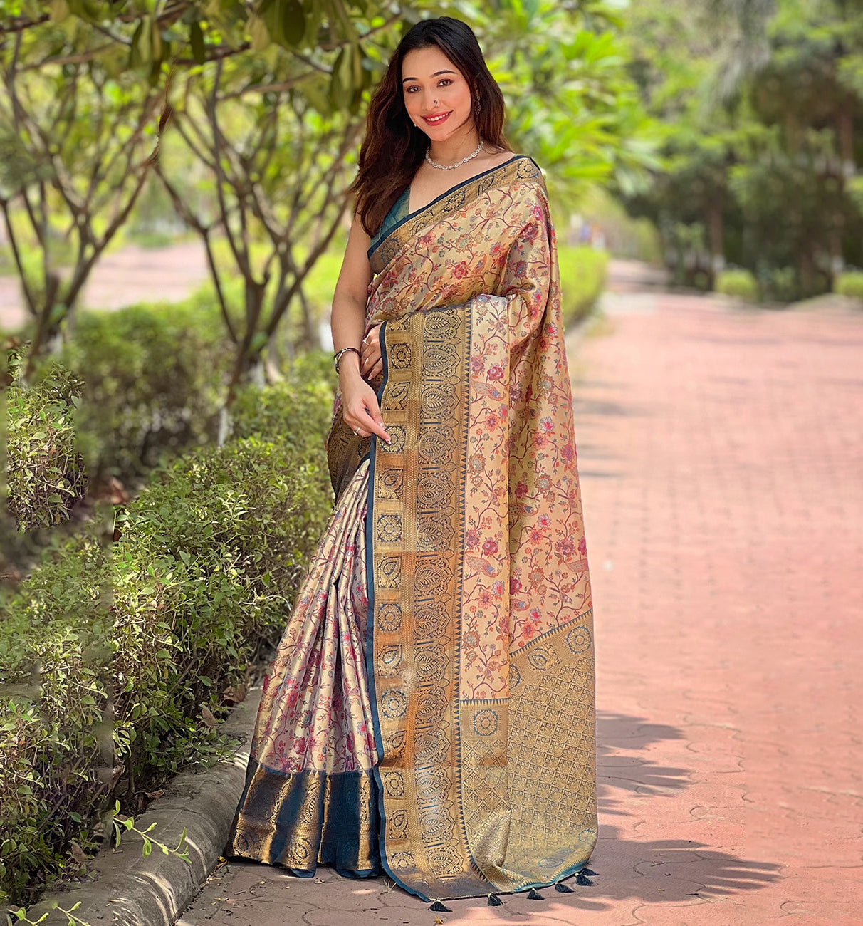 Navy Blue Original Dharmavaram Silk Traditional Zari Woven Saree
