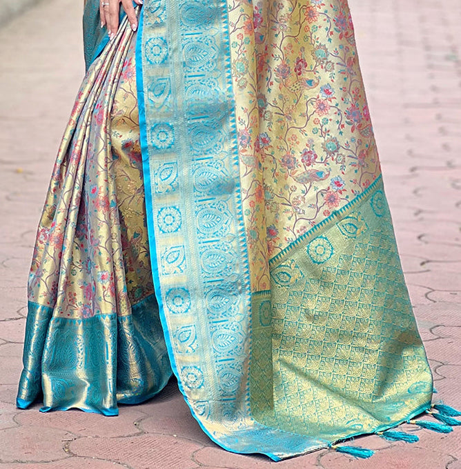 Sea Green Original Dharmavaram Silk Traditional Zari Woven Saree