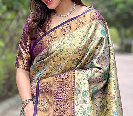 Wine Original Dharmavaram Silk Traditional Zari Woven Saree