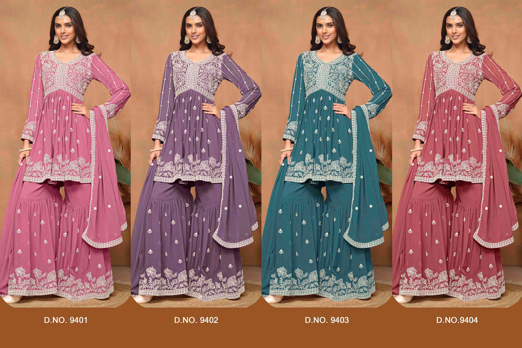 Women's Peplum Sharara Suit - Semi Stitched