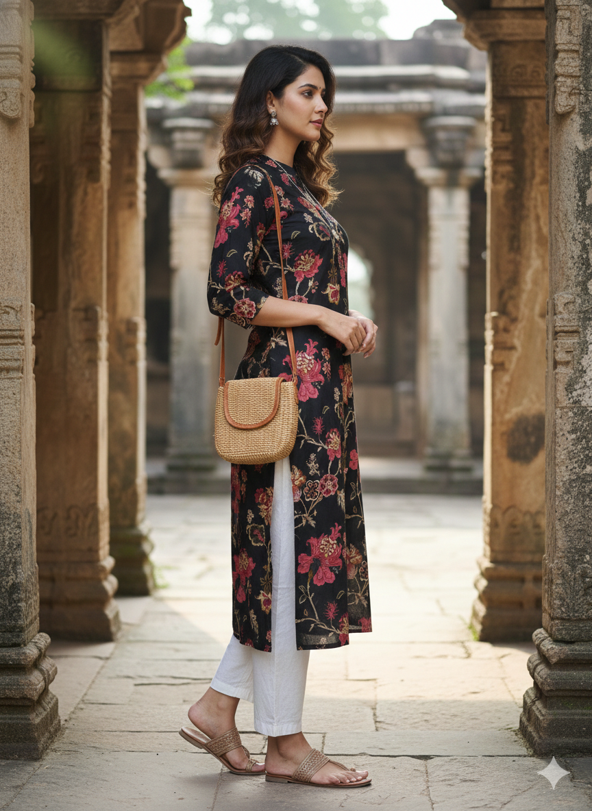 Grey Pure Cotton Jaipuri Floral Printed Kurti - 5 sizes