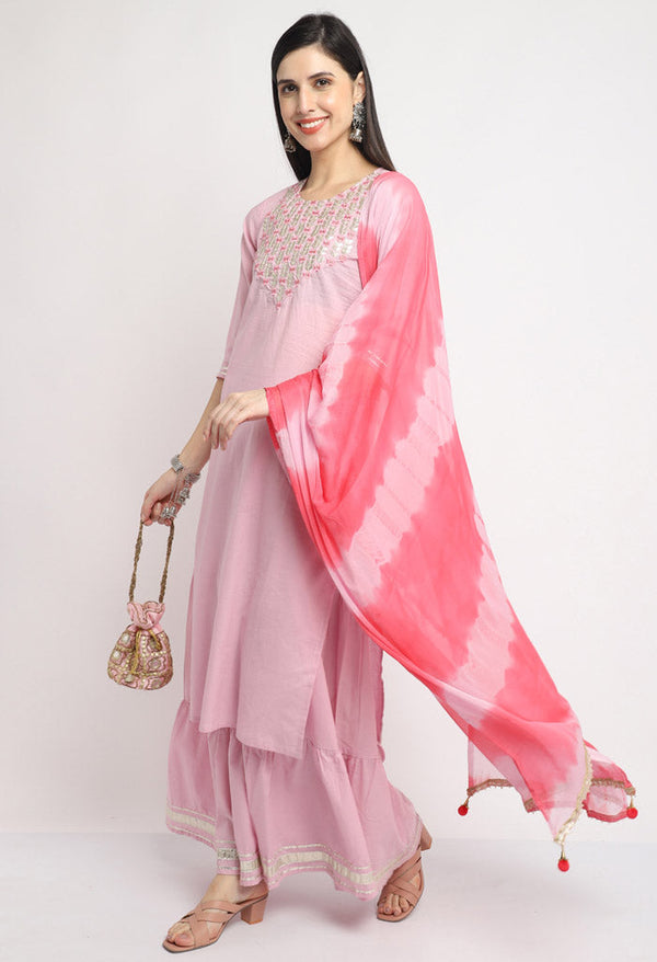 Pure Cambric Cotton Embroidered Kurta Set With Dupatta - Image 2