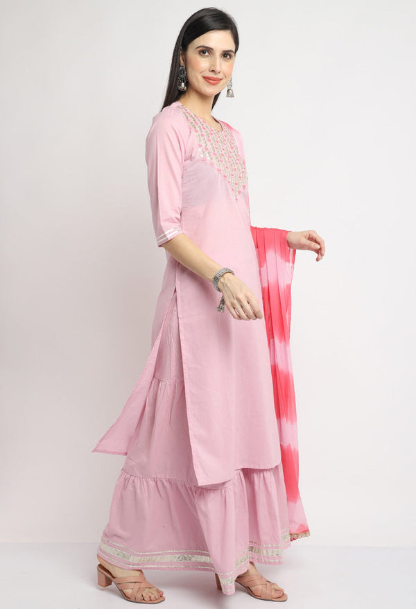 Pure Cambric Cotton Embroidered Kurta Set With Dupatta - Image 3