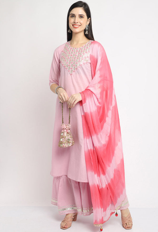Pure Cambric Cotton Embroidered Kurta Set With Dupatta - Image 4