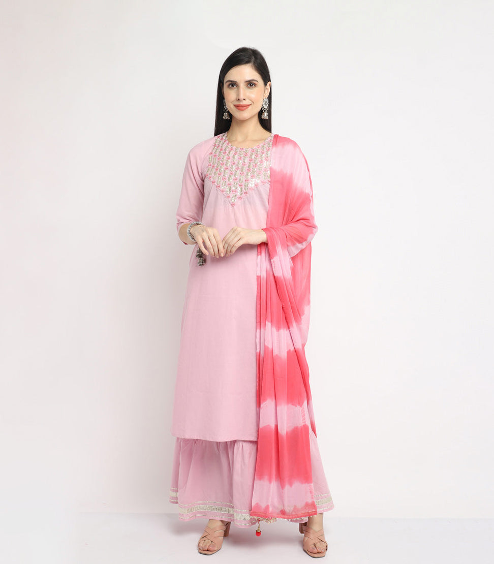 Pure Cambric Cotton Embroidered Kurta Set With Dupatta