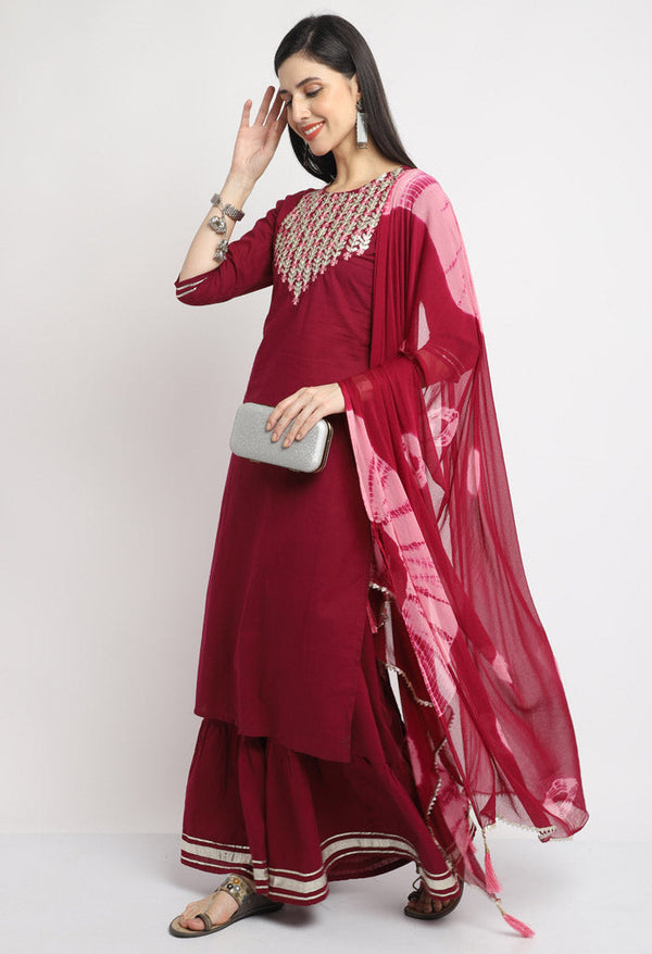 Pure Cambric Cotton Embroidered Kurta Set With Dupatta - Image 2