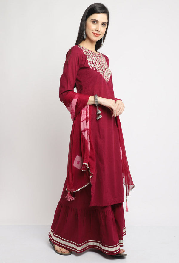 Pure Cambric Cotton Embroidered Kurta Set With Dupatta - Image 4