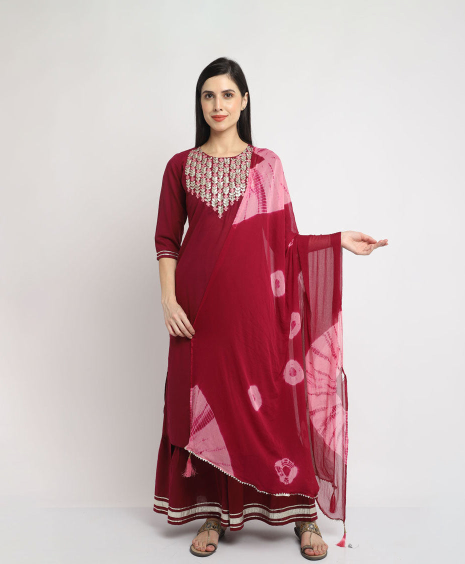 Pure Cambric Cotton Embroidered Kurta Set With Dupatta