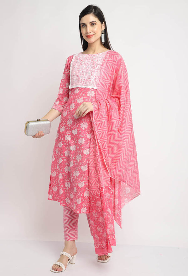 Pure Cambric Cotton Embroidered Kurta Set With Dupatta - Image 3