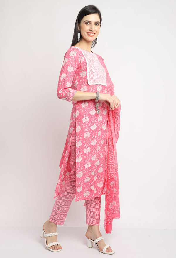 Pure Cambric Cotton Embroidered Kurta Set With Dupatta - Image 4