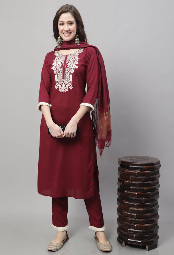 Pure Cotton Dori Work Kurta Set With Dupatta - Image 2