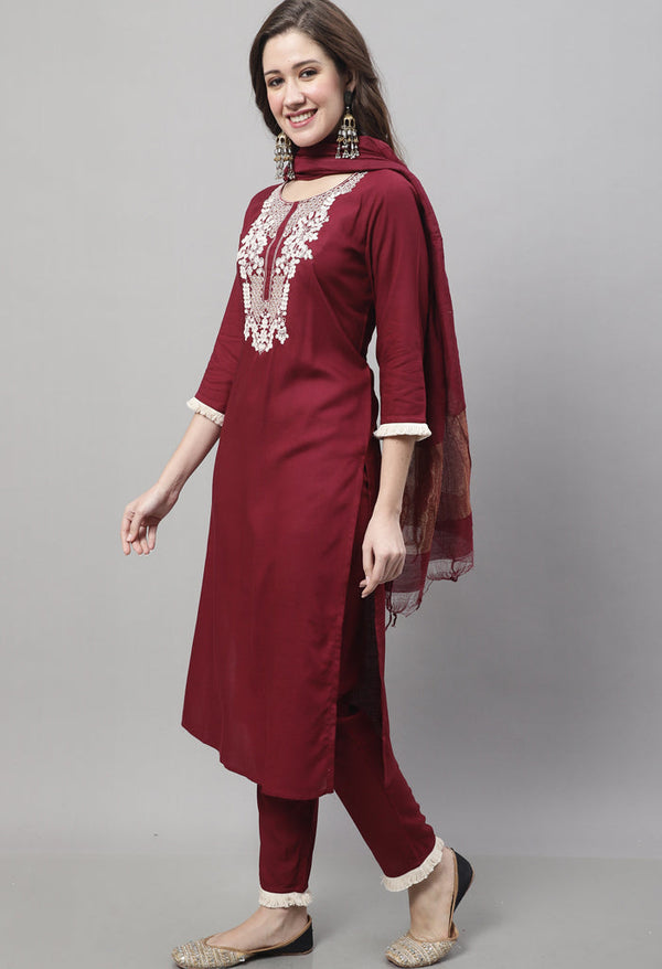 Pure Cotton Dori Work Kurta Set With Dupatta - Image 3