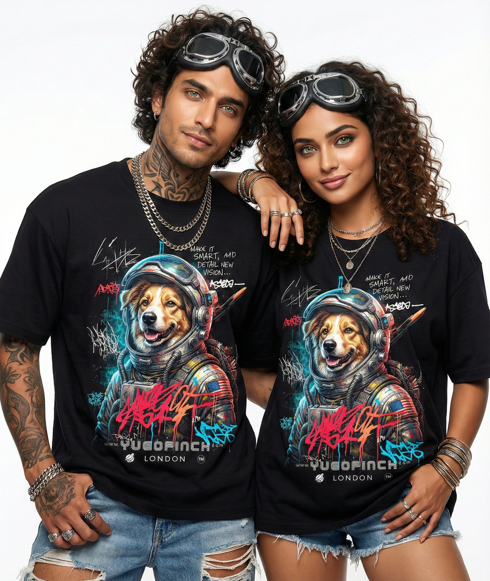 Unisex Supima ASTRO (Colorful) DOG T-Shirt - 3 colors - 9 sizes