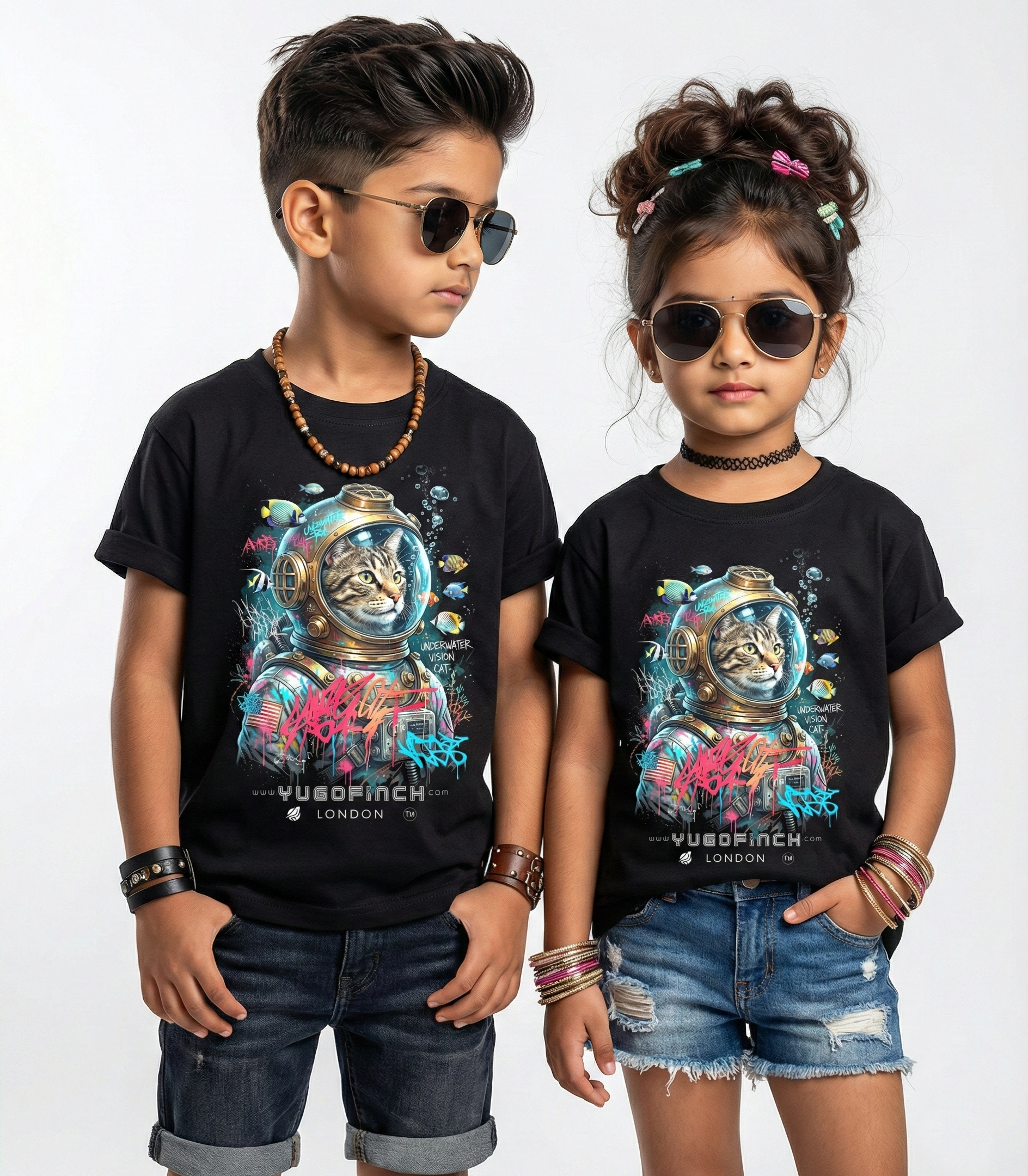 Unisex Crew Neck Kids Cat T-Shirt - 1 month to 13 years - 10 colors